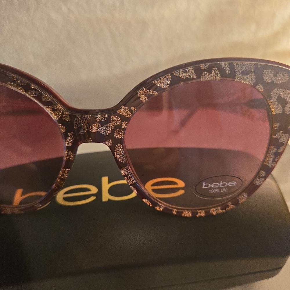 SB1 -Bebe Leopard Print Sunglasses - Burgandy and Gold - Picture 6 of 9